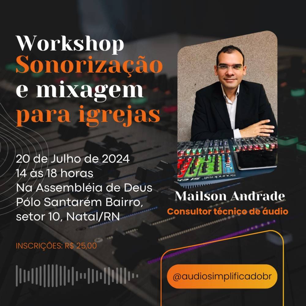 Banner do Workshop de sonorização e mixagem para igrejas