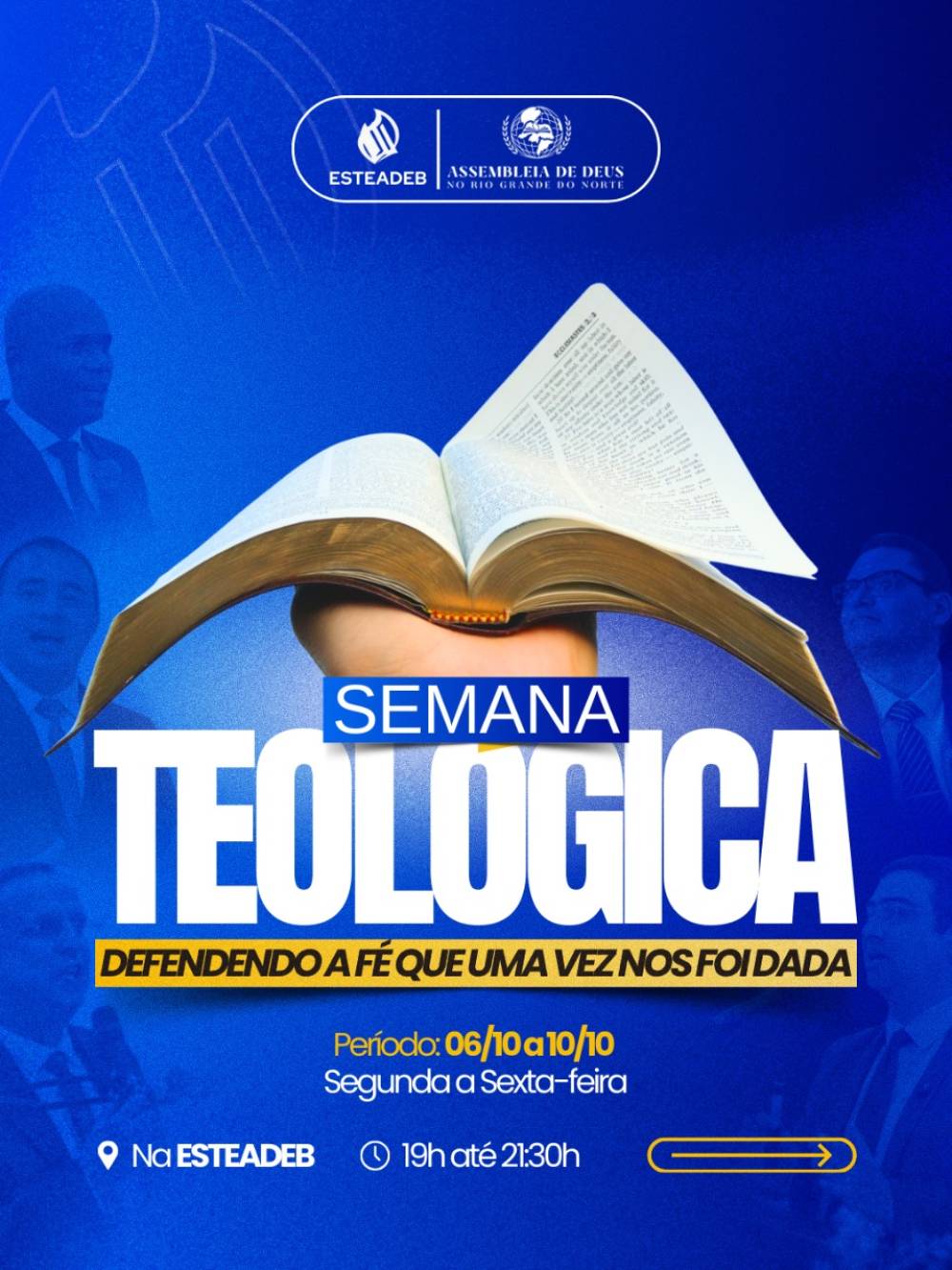 Banner do Semana Teológica defendendo a fé que uma vez nos foi dada